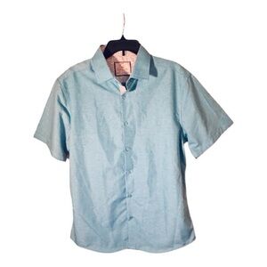 Suslo Couture Luxury mens shirt short sleeve slim fit linen look light blue